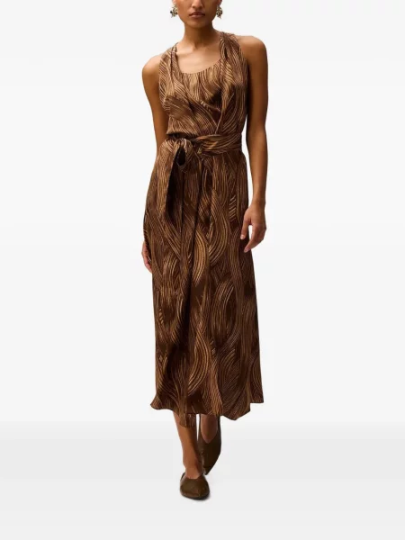 Rochie midi Retori de mătase cu imagine maro