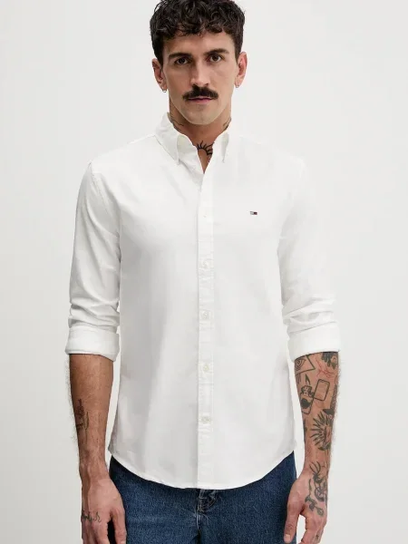 Tommy Jeans cămașă din cu guler button-down regular bej