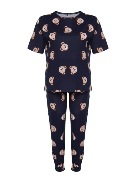 Trendyol Curve Pijama ecru / indigo mokka maro
