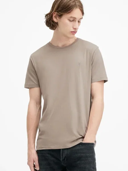 Тениска AllSaints BRACE с изчистен дизайн сиво