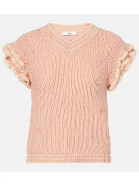 Pulover Chloé de lână cu volane roz