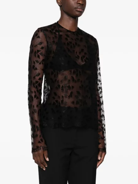 Lung top Fendi din dantelă negru