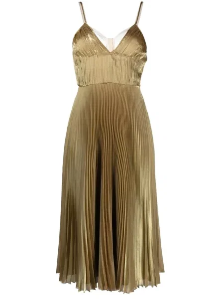 Rochie midi Prada plisată până la genunchi de costum auriu