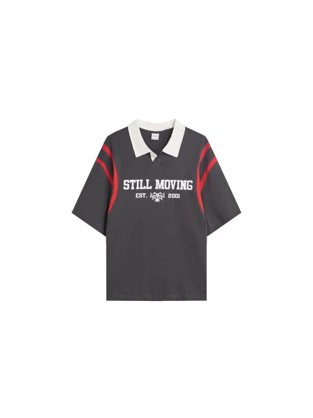 Bershka Majica temno siva / rdeča bela