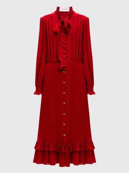Червона сукня-сорочка із шовку з рюшами Valentino чорна