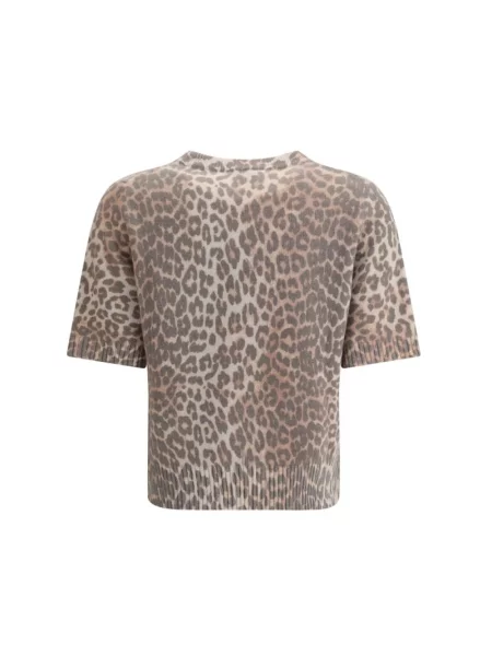 Sweter Ganni w panterkę z krótkim rękawem