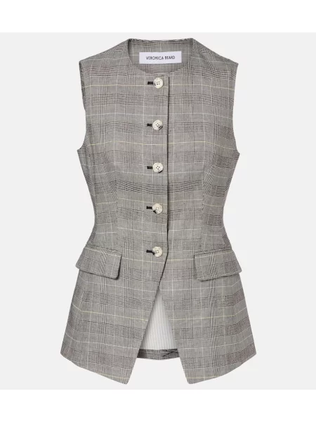 Vestă Veronica Beard de in în carouri gri