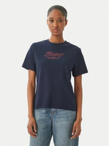 Tommy Hilfiger Majica Logo Interlock Mornarsko modra