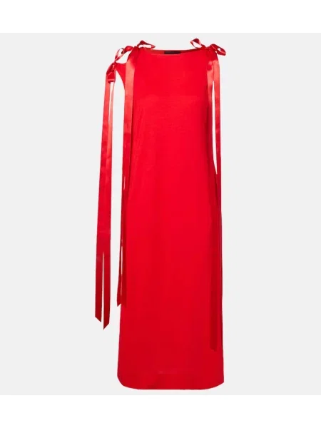 Rochie midi Simone Rocha cu funde din jerseu până la genunchi roșu