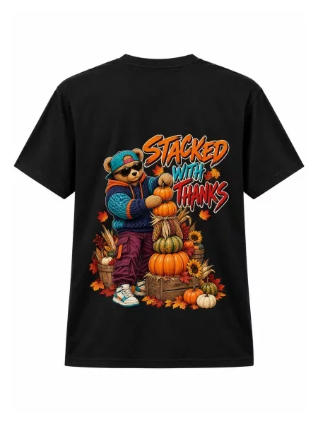 LUNØIR Studio Majica TEDDY Thanksgiving Harvest Stack' crna