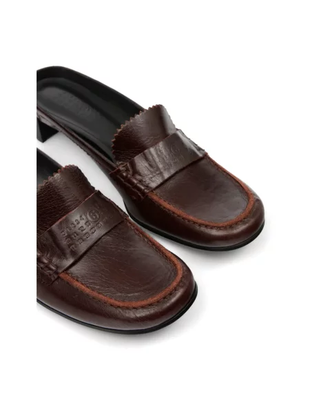 Klapki mules Mm6 Maison Margiela skórzane wsuwane brązowe