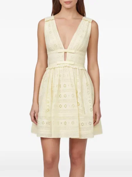 Rochie mini Self-portrait cu broderie din dantelă galben