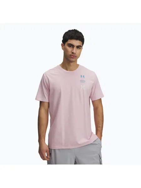 Tricou pentru bărbați Under Armour Evol Logo prime pink/ether blue/white alb