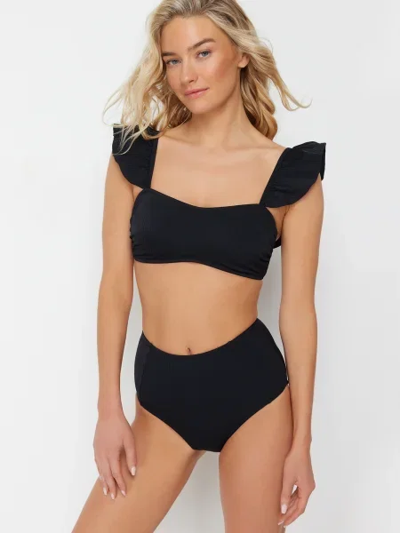 Bikini Trendyol z wysoką talią z falbankami czarne