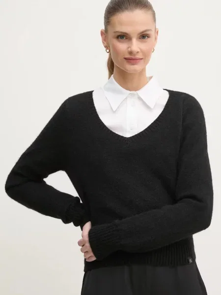Pulover s primesjo volne Calvin Klein Jeans črna
