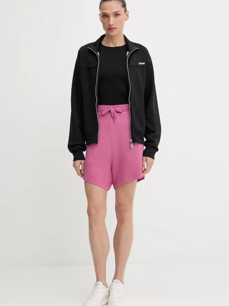 BOSS szorty gładkie high waist fioletowy