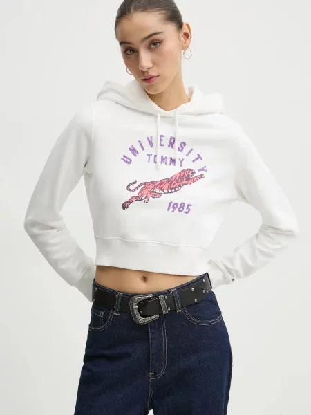 Tommy Jeans hanorac de femei cu glugă cu imprimeu alb