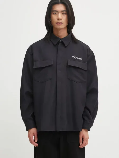 RHUDE cămașă Boxy LS Work Shirt cu guler clasic relaxed negru