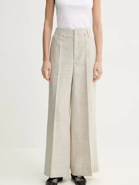 Herskind pantaloni din amestec de in Poppy femei lat high waist bej