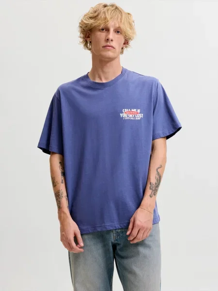 JACK & JONES Tricou JORRANDOM albastru violet / roșu / negru alb