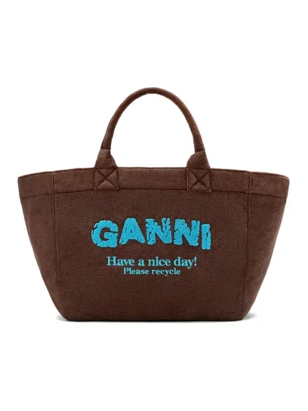 GANNI Beach Resort torebka shopper z bawełną brązowa