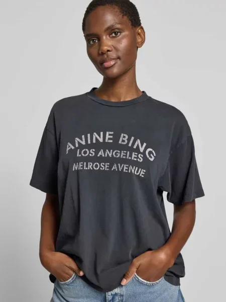 T-shirt o kroju relaxed fit z nadrukiem z logo Anine Bing czarna