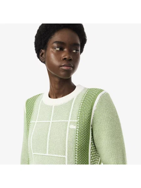 Lacoste Sweter Z Okrągłym Dekoltem Ze Wzorem Regular Fit zielony