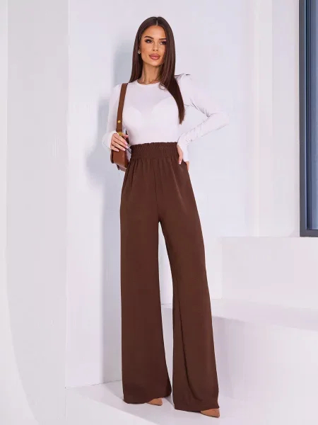 Штани палаццо ISSA Plus темно-коричневий комбінований верх коричневі