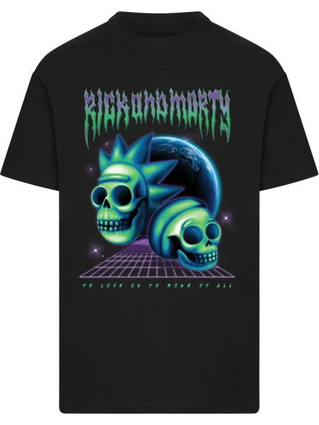 Merchcode Póló Rick & Morty Skull királykék / világoszöld / lila fekete
