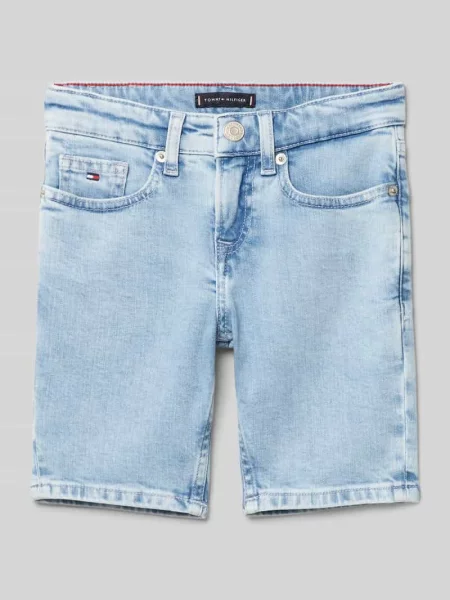 Szorty jeansowe z detalami z logo Tommy Hilfiger błękitne
