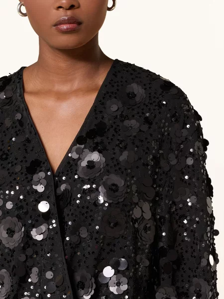 Essentiel Antwerp Sukienka Ishine W Stylu Kopertowym Z Cekinami schwarz czarna