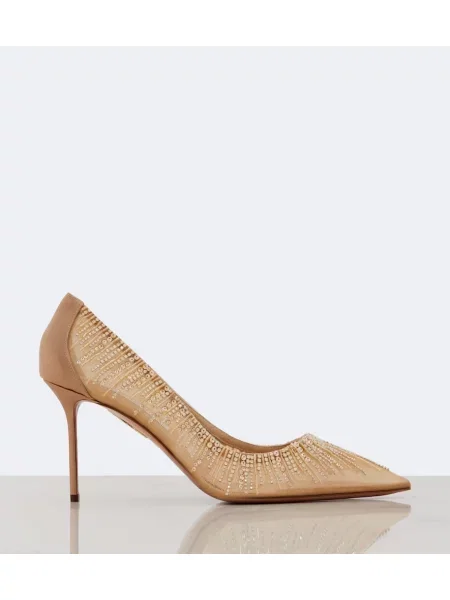 Pantofi cu toc Aquazzura din satin bej