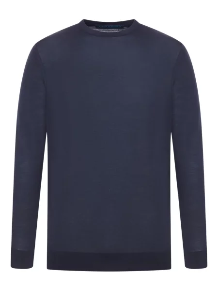 Pulover Kiton de lână cu decolteu rotund albastru