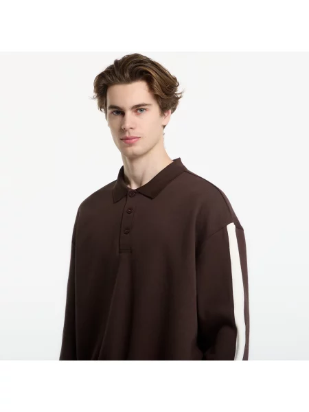 T-shirt Urban Classics Oversized Piqué Longsleeve Polo Brown M καφέ