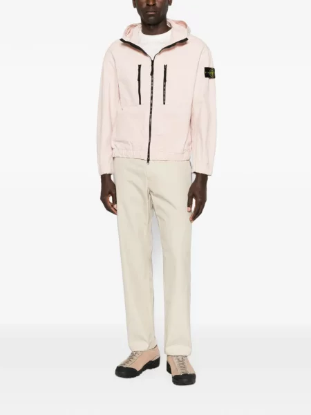 Geacă Stone Island cu glugă cu strasuri roz