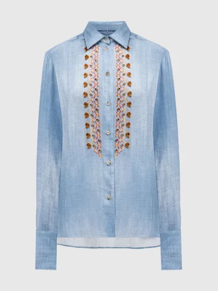 Блуза з фактурною вишивкою-орнаментом Ermanno Scervino блакитна