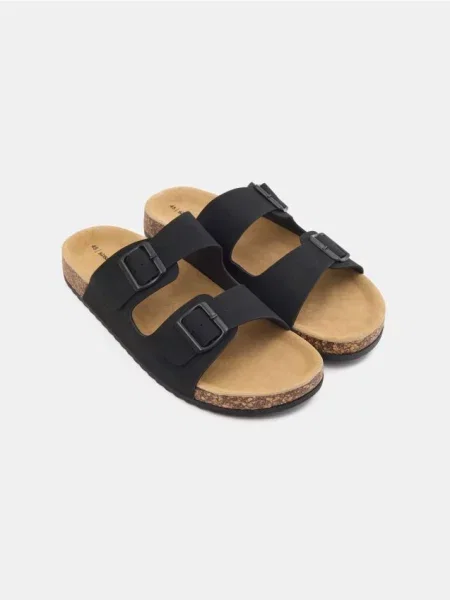 Sinsay Klapki z regulowanymi paskami i imitacji skóry czarny