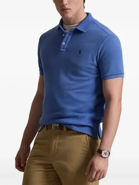 Tricou polo Polo Ralph Lauren cu autograf cu șireturi din dantelă albastru