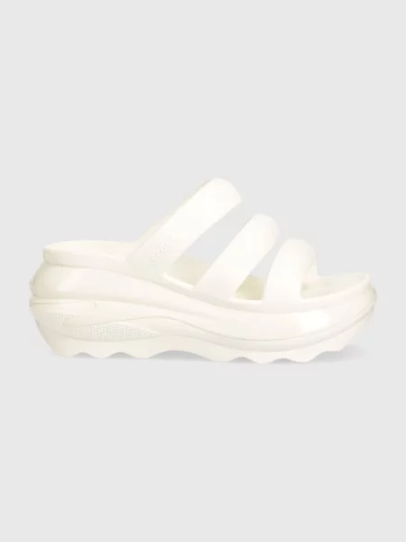 Шльопанці Crocs Mega Crush Triple Strap на танкетці білий