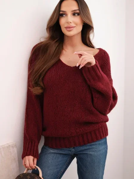 Pulover Kesi Włoski cu decolteu în V bordo
