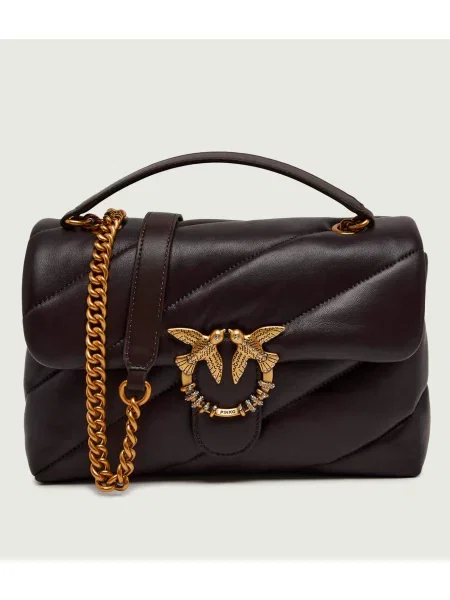 Pinko De piele geantă pe umăr Puff Maxi New Buckle maro