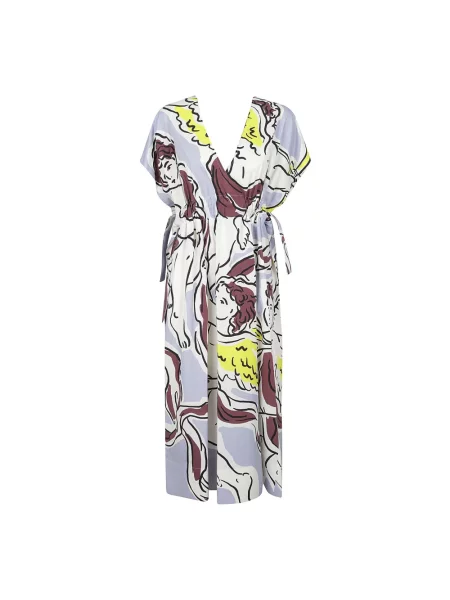 Wielobarwność sukienka midi Tory Burch z dekoltem w serek do kolan