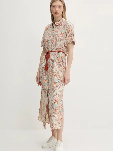 Superdry sukienka maxi prosta beżowy