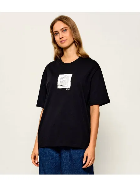Karl Lagerfeld Tricou Sketch | Oversize fit negru