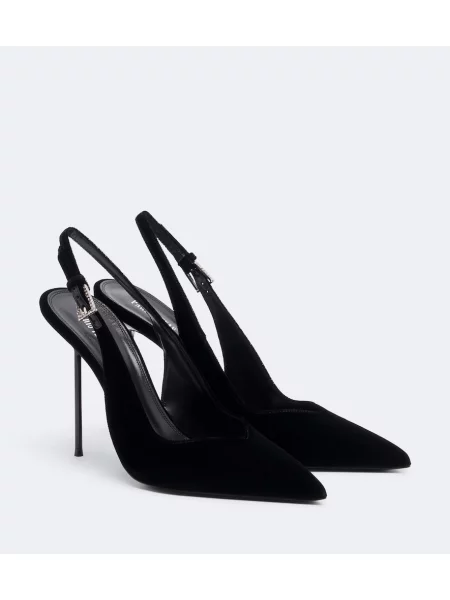 Pantofi cu toc Paris Texas de catifea slingback negru