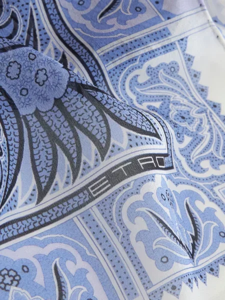 Šilkinis raštuotas šalikas Etro su paisley raštu mėlyna