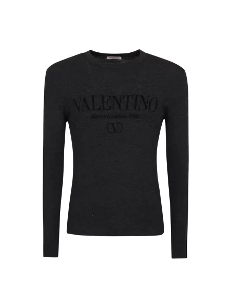 Sweter Valentino wełniany z logo szary