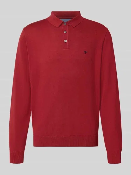 Sweter z dzianiny z kołnierzykiem polo i listwą guzikową Fynch-hatton czerwona