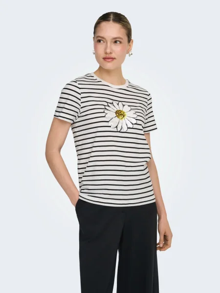 ONLY Tricou ONLKITA auriu / negru alb