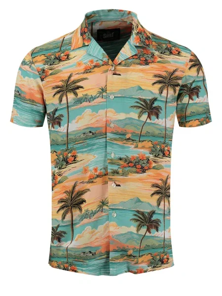 Key Largo Košile Cabana tyrkysová zelená / jasně oranžová žlutá